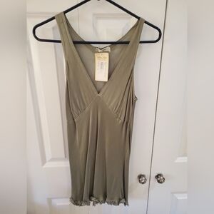 Bella notte flax satin tank ruffle medium small NWT sage green